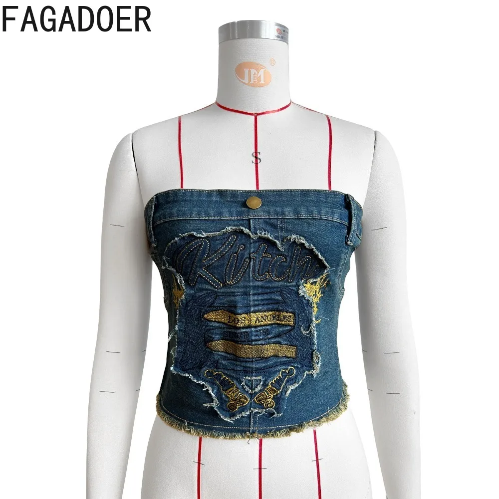 Джинсовые топы с вышивкой и узором FAGADOER качественные эластичные джинсовые в