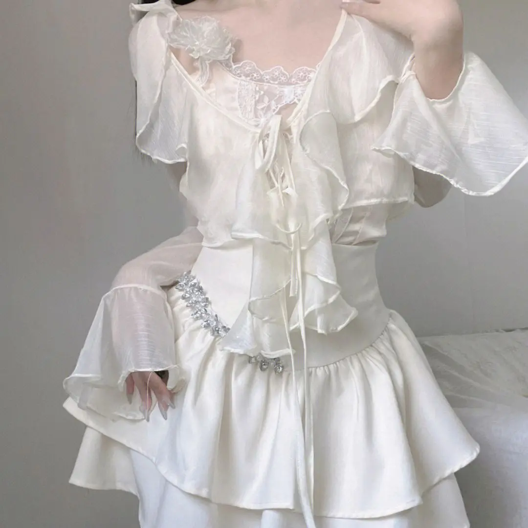 

Summer 2023 New Pure Lustful Ruffled Cardigan Lace Suspender Puffy Skirt