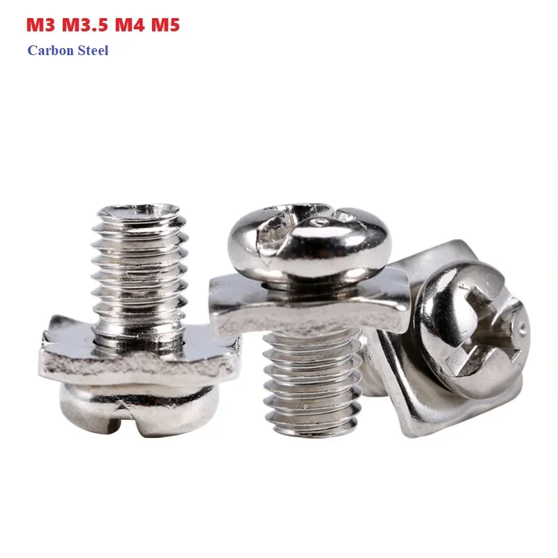 

M3 M3.5 M4 M5 PM Квадратная шайба Две комбинированные винты Крестовая круглая головка Подорожная головка Никелированные маленькие винты