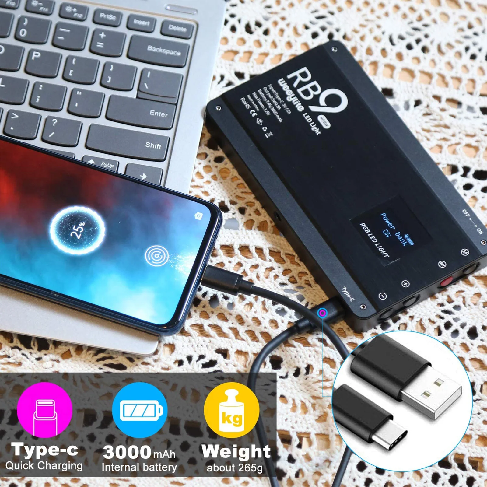 Светодиодная панель Viltrox Weeylite RB9 RGB для заполняющего света карманная видеолампа с