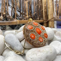 european and american style coral inlaid rhinestone round pendant ladies personality trend fashion luxury necklace jewelry