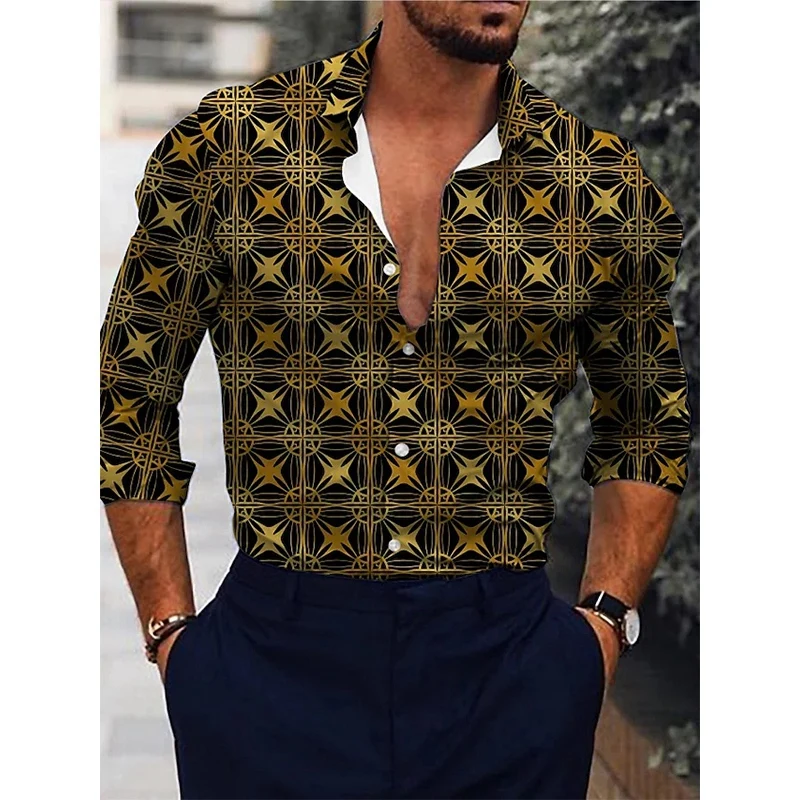 

Spring Men Shirts Oversized Casual Shirt Copper Coins Print Long Sleeve Tops Men's Clothing Daily Cardigan Blouse High Quality