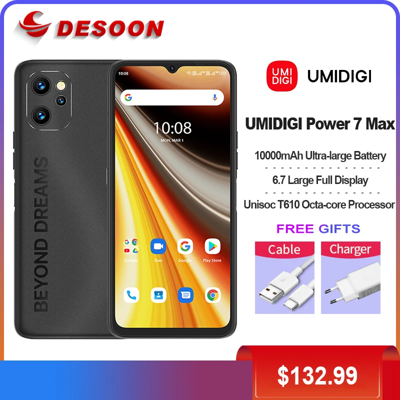 

UMIDIGI Power 7 Max Android 11 Smartphone 10000mAh Unisoc T610 6GB 128GB 6.7" Display 48MP Camera NFC Cellular Cellphone