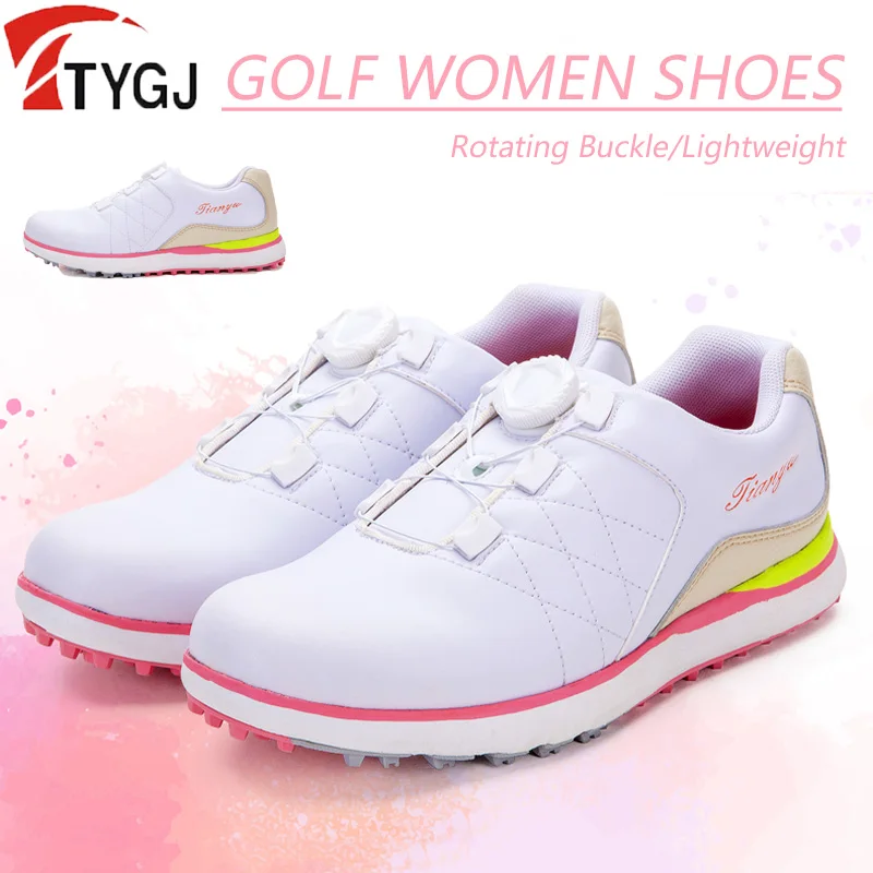 TTYGJ Women Golf Footwear Waterproof Golf Shoes for Ladies Breathable Sport Sneakers Anti-skid Spikeless Trainer Rotating Buckle