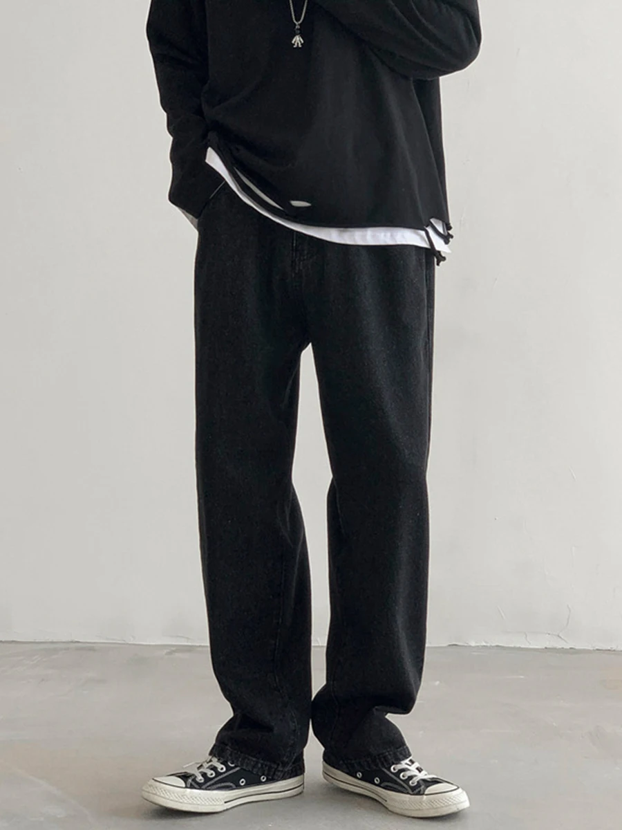 Four Seasons Men's Light Color Jeans Loose Straight Mop Y2K Men Jeans Wide Leg Trousers Fashion Streetwear Ins Hot Sale Softener