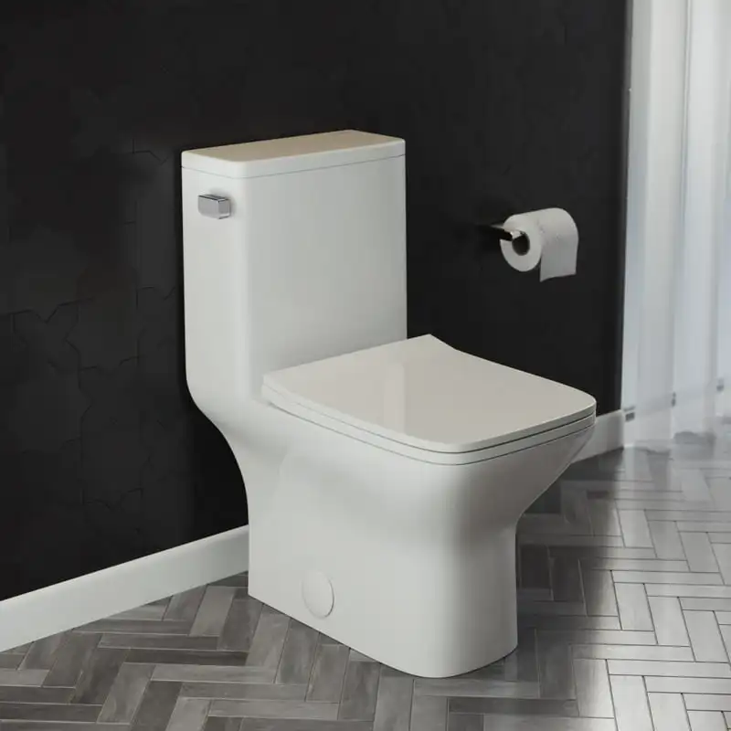 

One-Piece Square Toilet Left Side Flush Handle Toilet 1.28 gpf