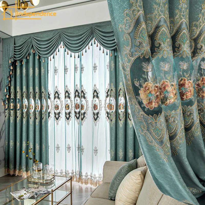 

Custom Curtains for Living dining room bedroom high-grade chenille custom European embroidered hollow yarn study balcony new