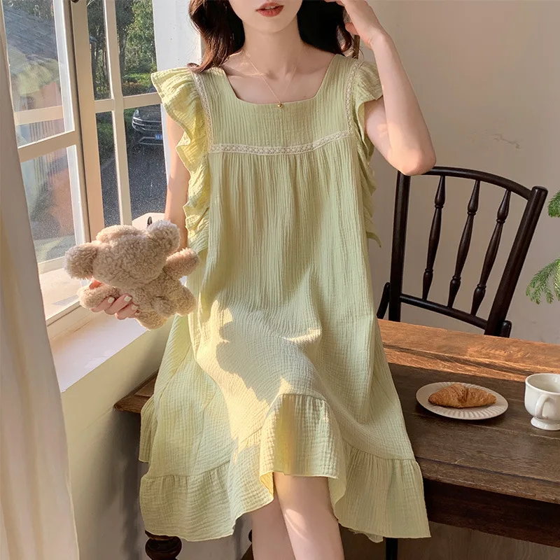 Young Women New Summer Lace Dress Super Polyester Thin Sleepwear Sweets Sling One-Piece Skirt Courtly Style Long Length Costume