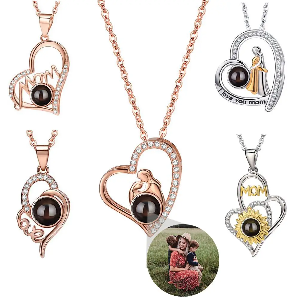 S925 Silver Custom Photo Personalized Projection Photo Necklace for Women Mother's Day Jewelry Mom Heart Pendant Memory Gift