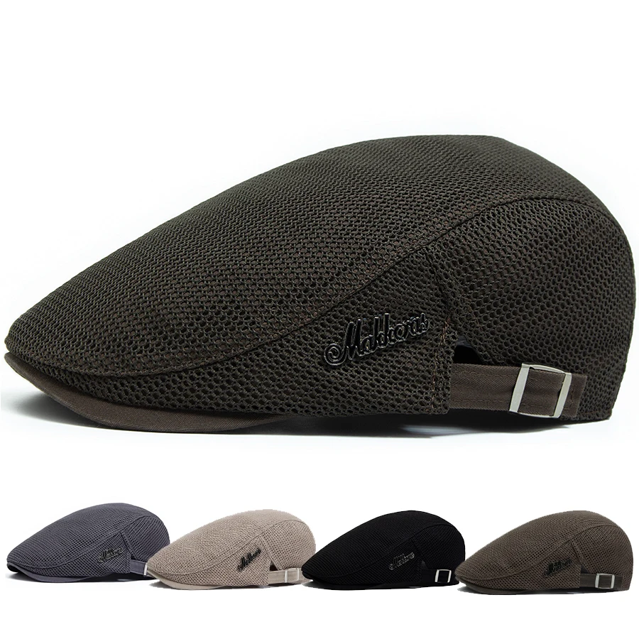 Фото Модный мужской берет, летняя дышащая сетчатая плоская кепка, уличная повседневная женская шляпа с солнцезащитным козырьком, винтажная кепка газетчика, женские береты унисекс №1