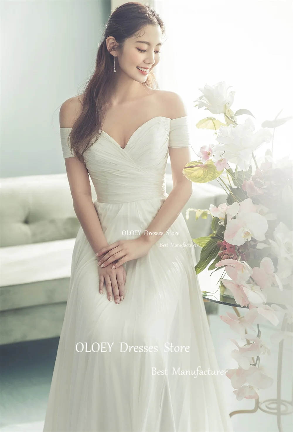 Женское свадебное платье с открытыми плечами OLOEY розовое цвета слоновой кости в