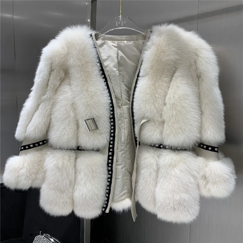2022 Winter New natural fox fur coat warm thickening medium long real fox fur jacket luxury slim real fur coat women
