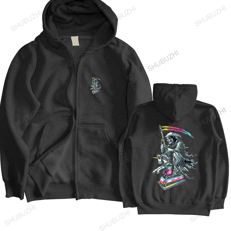 

Death Enjoying Life hoody Coin Operated Ride Grim Reaper Riding Unicorn Funny EU Size Mashup autumn winter