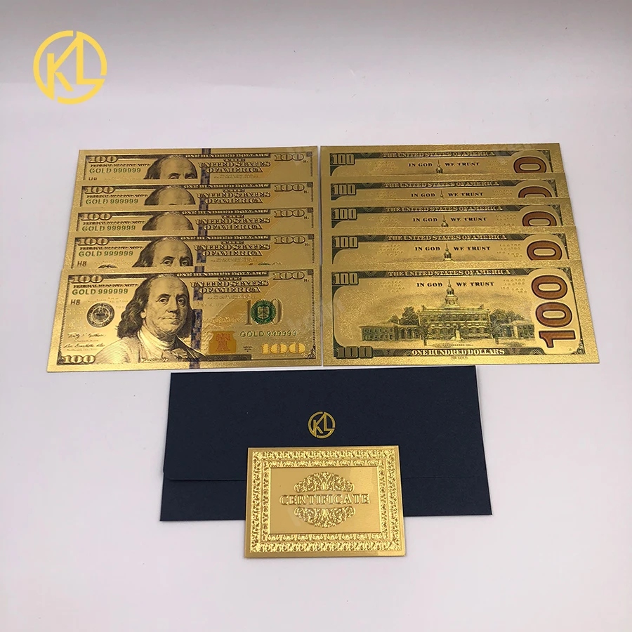 10 pcs USA 100 Dollar Gold Foil Banknote Bill Fake Money United States OF America collection cards USA money prop for decor images - 6