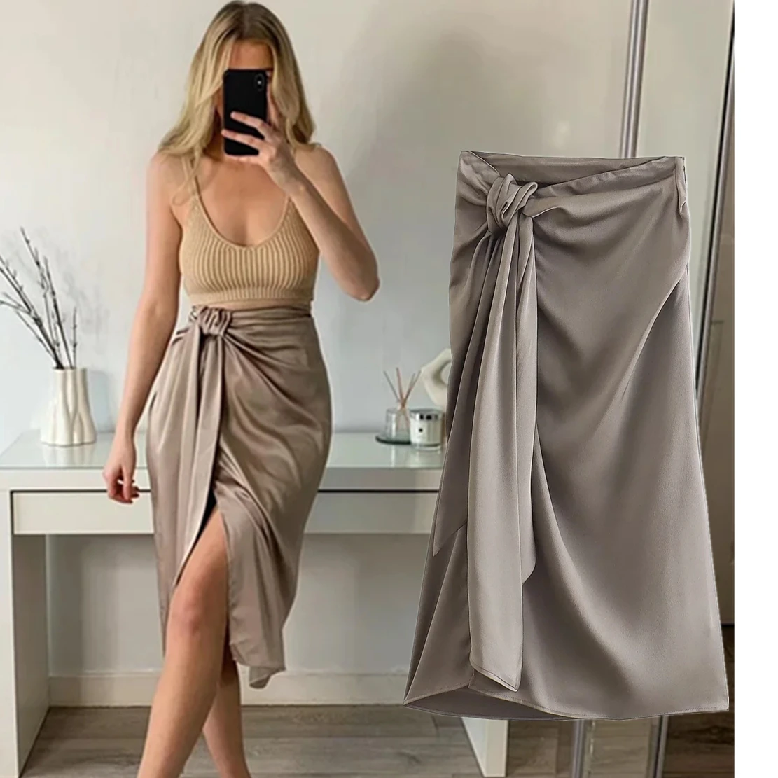 

Jenny&Dave 2022 Ins Fashion Blogger Vintage Bow Pleated High Waist Forking Sexy Long Skirt England Simple Midi Skirts Women
