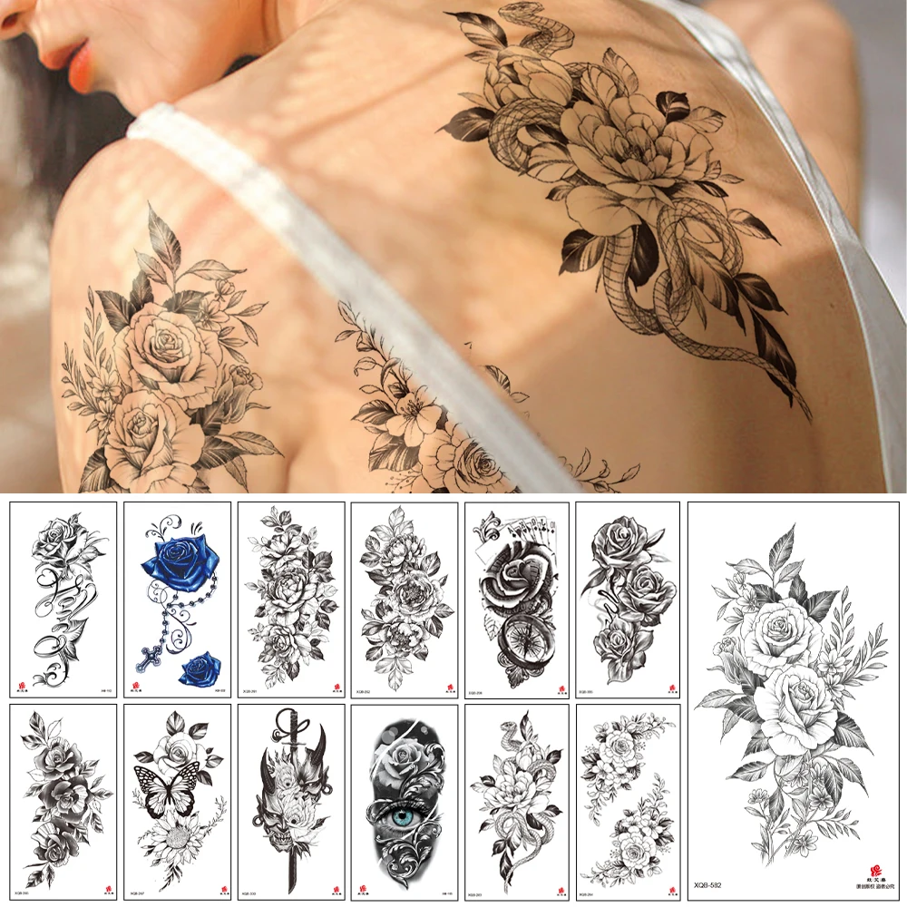 

13 шт. тату-набор, водостойкая Временная тату-наклейка, принт губ, бабочки, цветы, глаза, боди-арт, руки, имитация рукава, тату для женщин