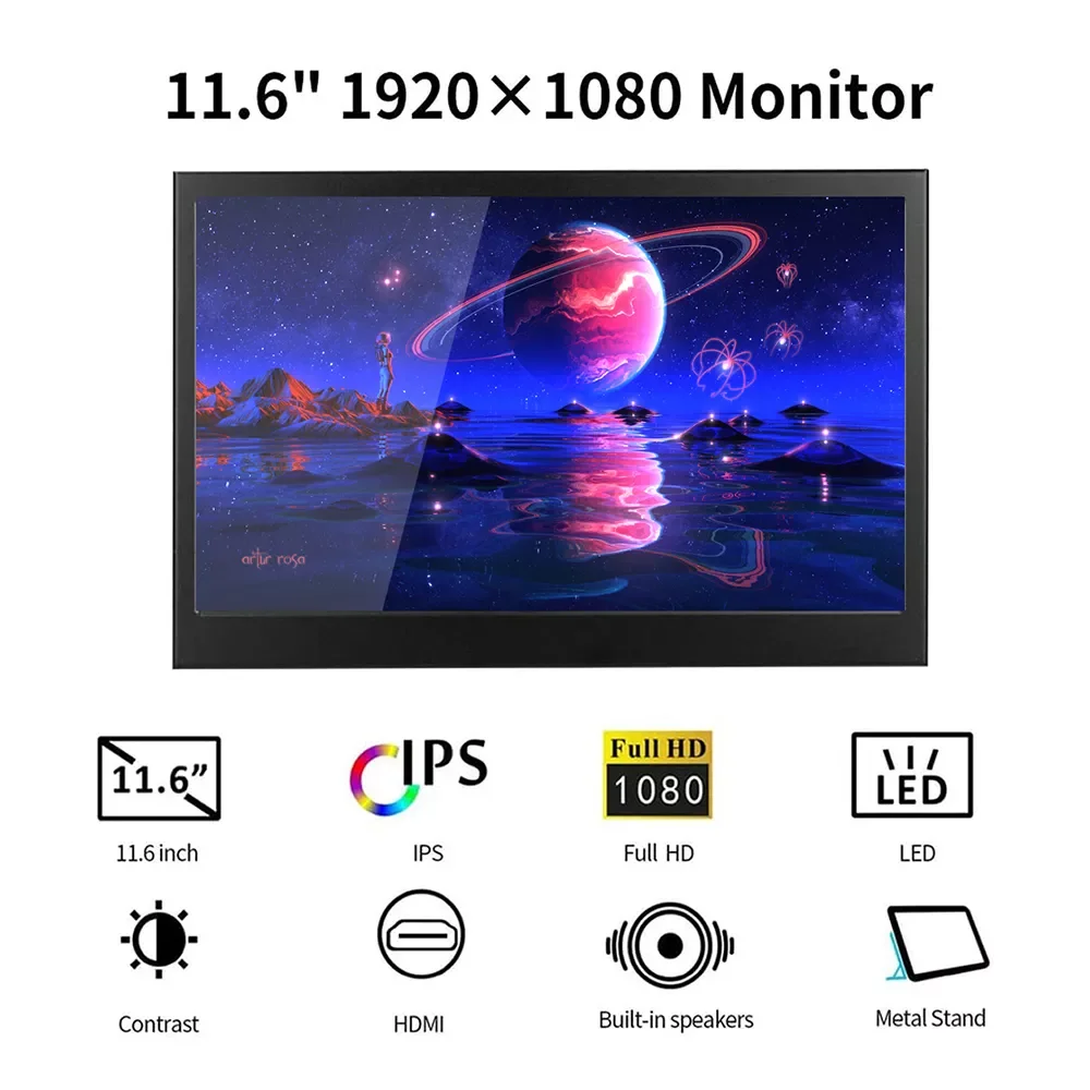 

11.6-inch HD Monitor 1920X1080 IPS Panel PS3 PS4 Xbox360 Display Monitor for Raspberry Pi Windows 7 8 10 Thickness 17mm Monitor