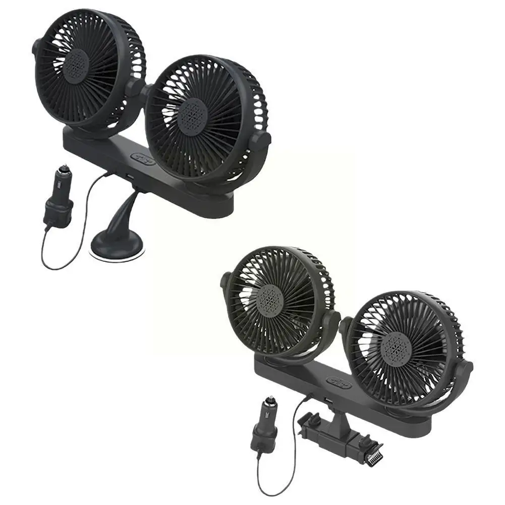

12/24V USB Car Cooling Fan 360° Adjustable Dual Head Cooling Air Fan Brushless Motor Low Noise Automobile Vehicle Fan For C E0P3