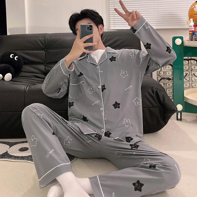 QUHENG 2022 Autumn Cotton Men's Pajama Fashion Sets Winter Casual Long Sleeve Sleepwear Soft Comfortable Men Pajamas for Suit