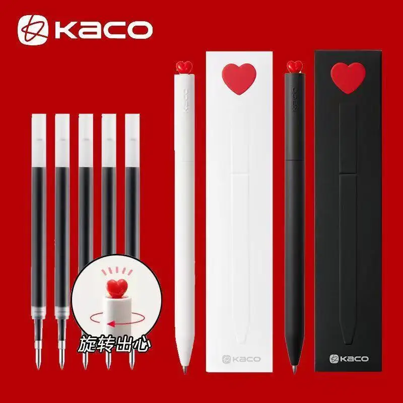 

Kaco LOVE Gel Pens 0.5mm Black Ink Heart Neutral lapiceros cute ballpoint pen Spinning Core Signature Canetas Kawaii Stationery