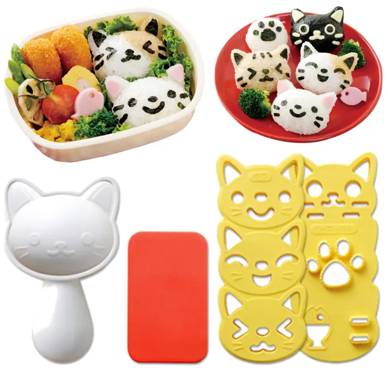 

Sushi Mould Set Rice Mold Cute Smile Cat Bento Maker Decor Cake Cutter Cheese Ham Sandwich DIY Kitchen Gadgets Tool