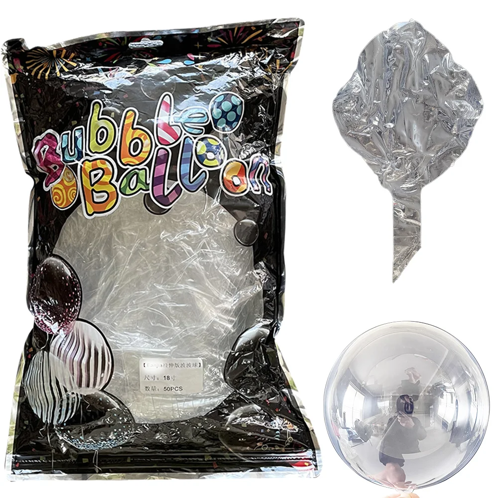 

16-36 Inch Pre Stretched Bobo Balloon Transparent Clear Bubble Ballon When Inflated the Size is Larger than the Red Bag