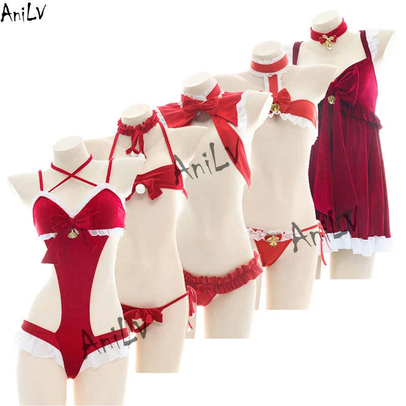

AniLV Valentine's Day Gift Series Girl Red Bikini Underwear Pajamas Costume Women Wedding Eve Bride Lingerie Unifrom Cosplay