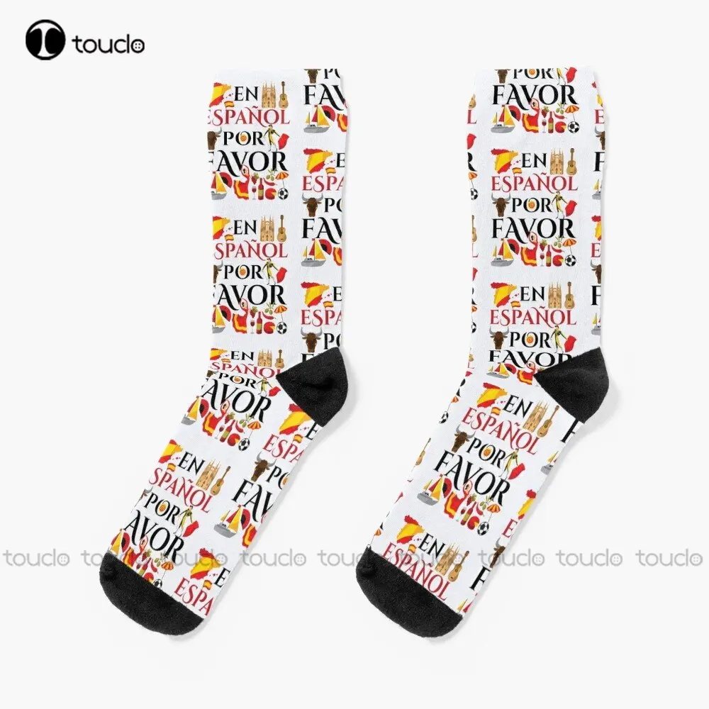 

En Espanol Por Favor Spanish Teacher Socks Long Black Socks 360° Digital Print Personalized Custom Unisex Adult Teen Youth Socks