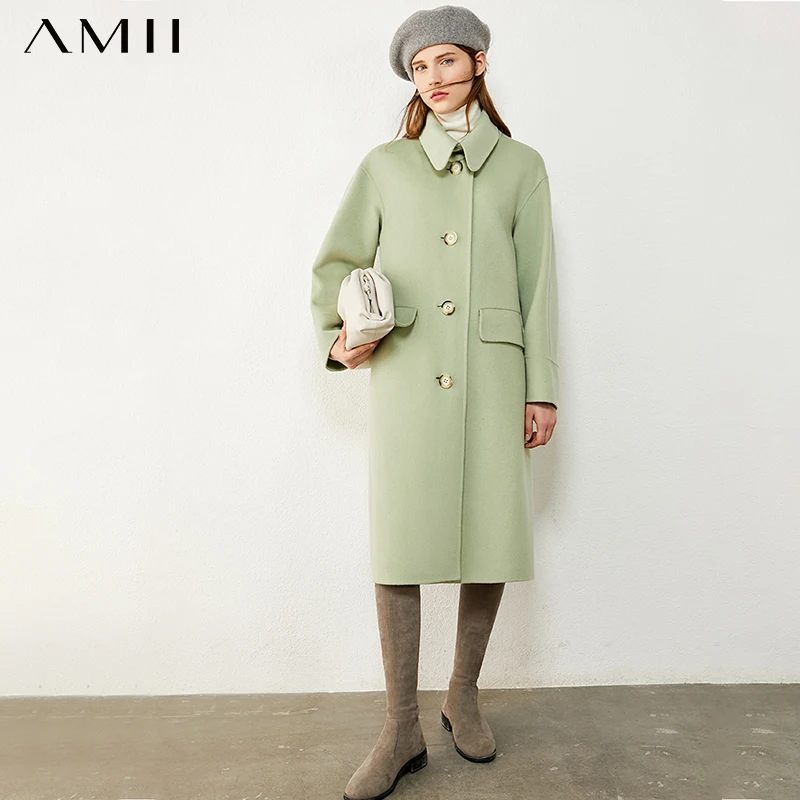 

Amii Minimalism Winter Vintage Female Jacket Fashion Solid Lapel Single-breasted Double-sided Woolen Coat Winter Coat 12070404
