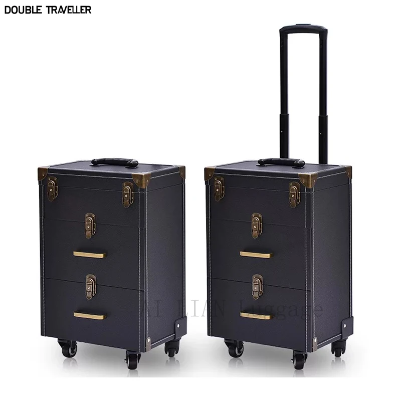 Women multi-layer large-capacity cosmetic case Box Nail tattoo Rolling luggage bag makeup case multi-function trolley suitcase