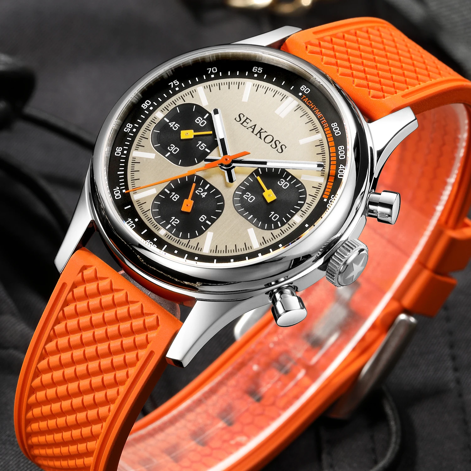 

SEAKOSS 40mm Seagull 1963 Chronograph Mechanical Watch for Men ST1903 Silicone Pilot Clock Super Luminous Sapphire Wristwatches