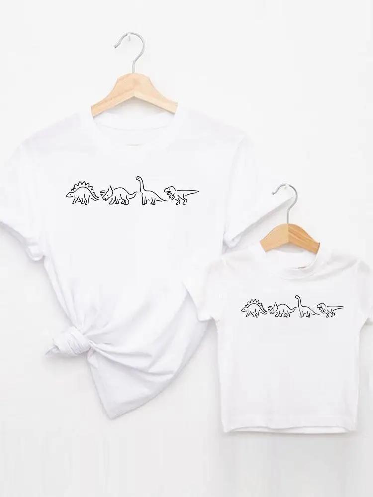 

Tee Family Matching Outfits Dinosaur Funny Cute Women Casual Kid Child Summer Mom Mama Mother Tshirt T-shirt Clothes Clothing