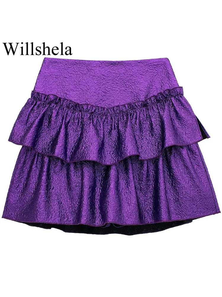 

Willshela/женские модные атласные однотонные плиссированные юбки на молнии сбоку, винтажные женские шорты с высокой талией