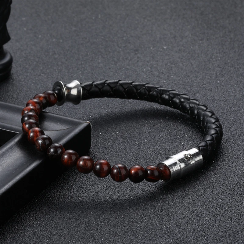 Браслет из натурального тигрового глаза с каменными бусинами