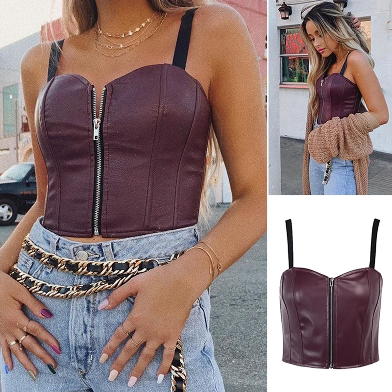 

Suggest Stitching Nostalgic Retro INS Style Zipper PU Leather Vest Wine Red