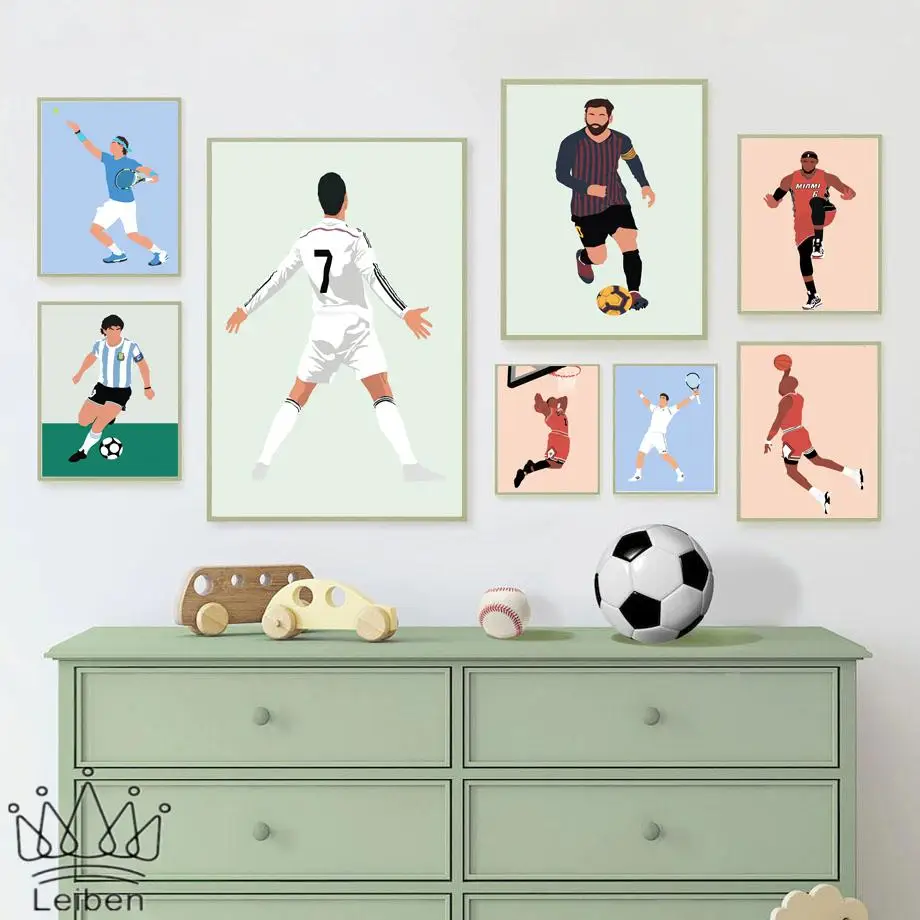 

Basketball Football Player Portrait Cartoon Canvas Painting Nordic Modern Minimalist Wall Art Poster Home Decor Children's Room