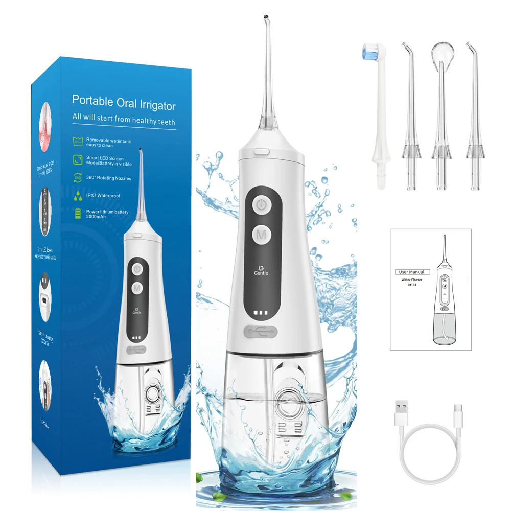 

Oral Dental Irrigator Portable Water Jet Floss Rechargeable 4 Mode Smart LED Screen 350ML IPX7Waterproof Water Flosser Irrigator