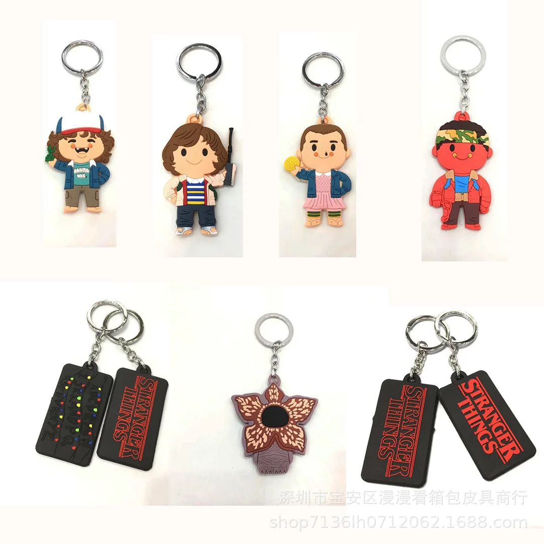 

anime stranger things 4 eleven 011 Demogorgon dustin figure keychain keyring silicone trinket charm llavero keyfob cosplay prop