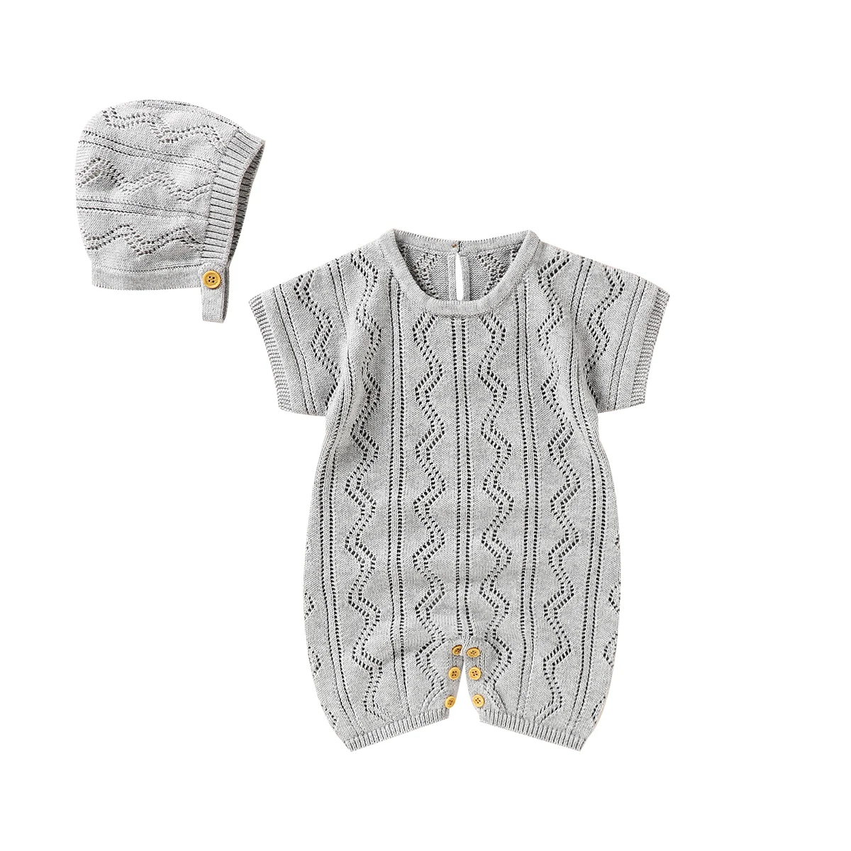 

Baby Rompers Short Sleeve Summer Newborn Infant Cotton Knitted Jumpsuits Hats Sets for Toddler Kids Boys Girls Clothes 2pcs Wear