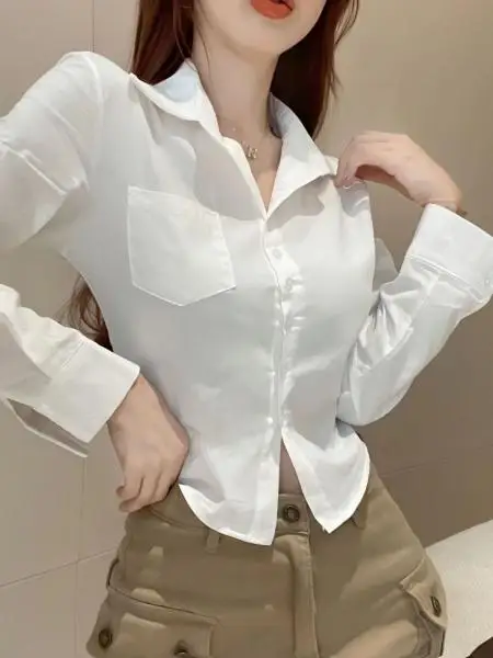 Модные короткие рубашки Женская одежда Рубашка с длинными рукавами для женщин