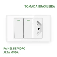 brazil 2 switch socket double switch usb combination 2a fast charging tempered glass panel 10a socket plug wall switch home