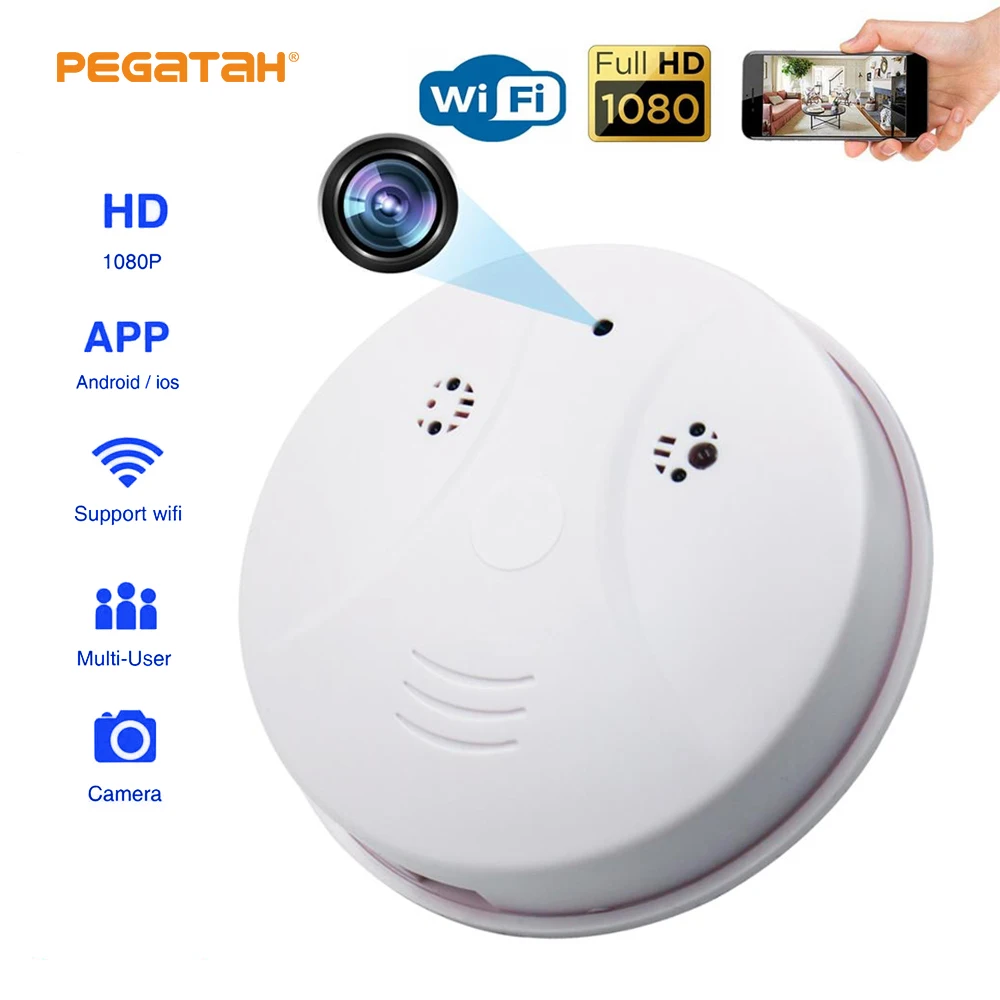 

PEGATAH 1080P Wifi Micro Camera Smoke Detector Mini Camcorder Home Security Video Surveillance Protection Camera
