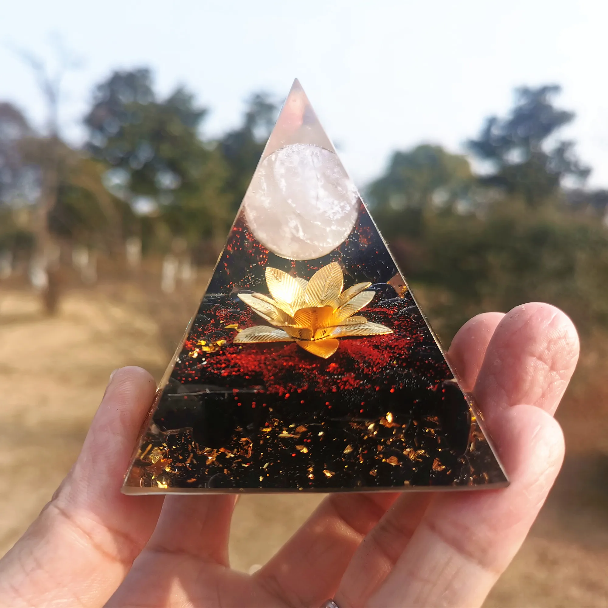

Rose Quartz Sphere Orgonite Pyramid with Obsidian Stone Reiki Energy Healing Crystal Orgone Pyramide Collection