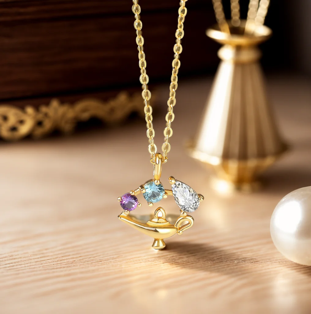 Женское ожерелье с подвеской из серебра 925 пробы натуральным топазом и аметистом