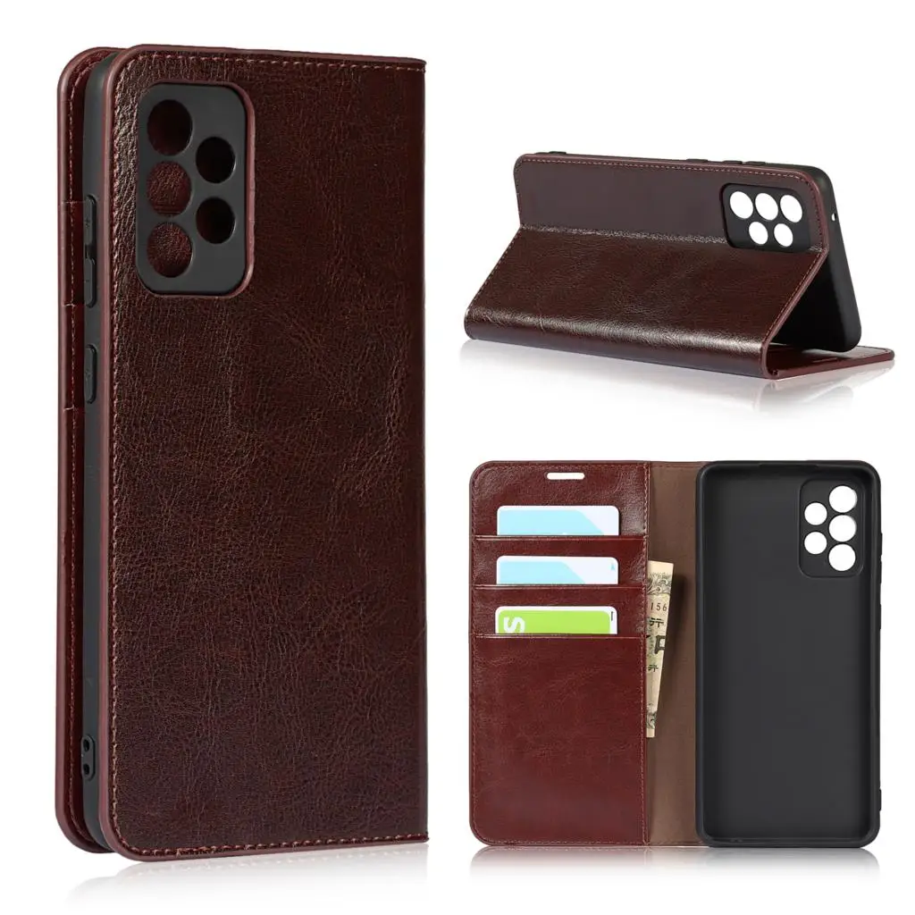 

Natural Genuine Leather Skin Flip Wallet Book Phone Case Cover On For Samsung Galaxy A32 A52 A72 2021 4G 5G A 32 52 72 128/256 G