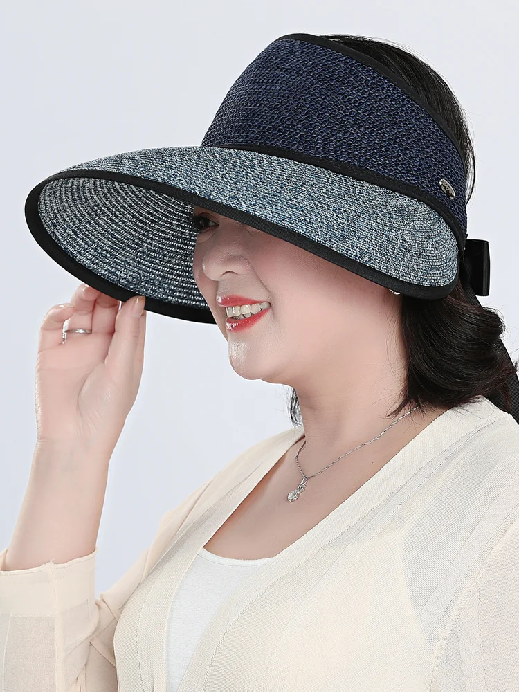 

Summer Ladies Big Brim Hat Travel Sunscreen Breathable Straw Hats Foldable Anti-ultraviolet Empty Top Cap Gift Mother Sun Caps