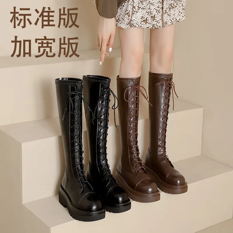 

Long boots for women, widened autumn and winter new knee length elastic long boots, thick soled knight boots