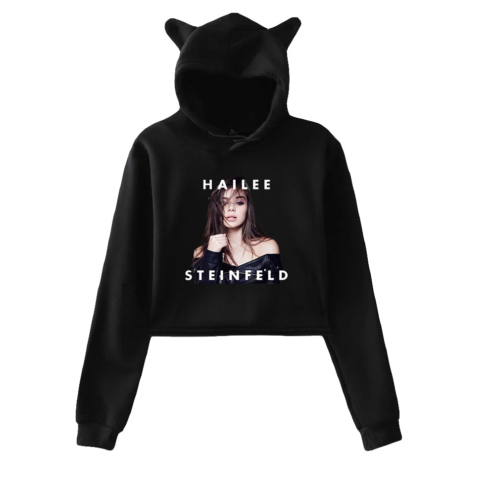 

Hailee Steinfeld Pullover Cat Cropped Hoodie Crop Top Women's Hoodie Harajuku Streetwea 90s American Star Kawaii Girls Clothes