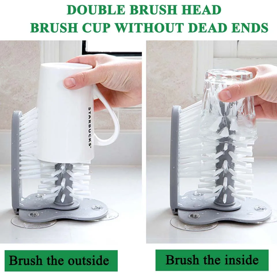 

Cup Scrubber Glass Cleaner 2 In 1 Cleaning Brush Bottles Brush Kitchen Accessories Sink Strong Suction Cup Cleaning Gadgets