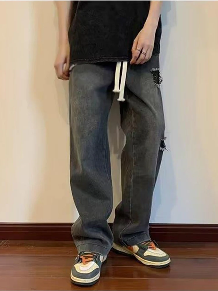 European and American Vibe Street Retro Embroidery Men Jeans Tide Ins High Street Loose Baggy Pants Hip Hop Jeans  Y2K Jeans Men